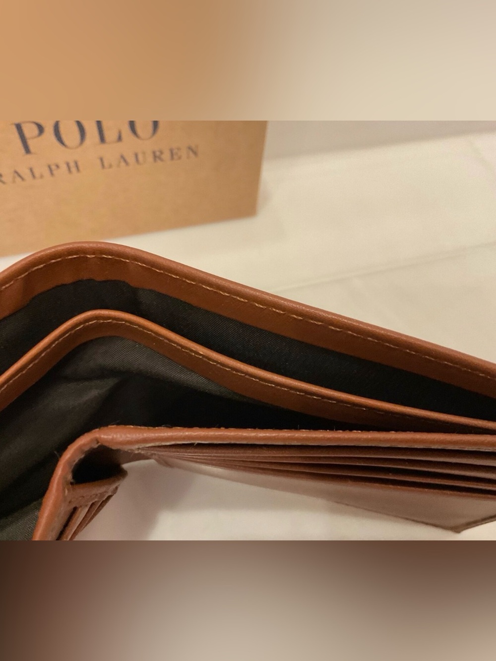 NIB Polo Ralph Lauren Leather ALL OVER PONY Double Billfold Wallet - CLASSIC TAN - Picture 9 of 13